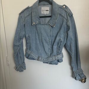 Fashion Nova Light Blue Denim moto style Jacket
